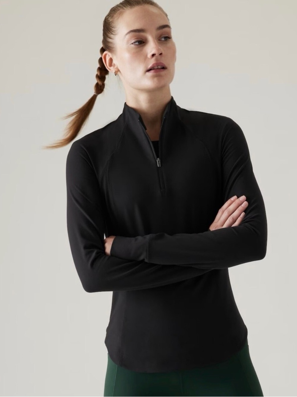 Athleta Black Quarter-Zip Long-Sleeve Top